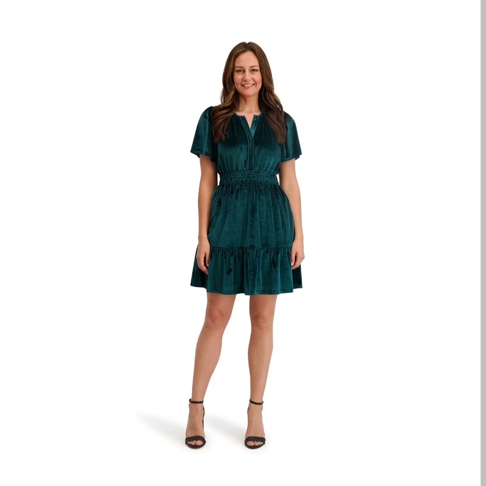 French‎ Connection Emerald Velvet Mini Dress XL Dark Romantic Whimsigoth Gothic - Picture 11 of 11